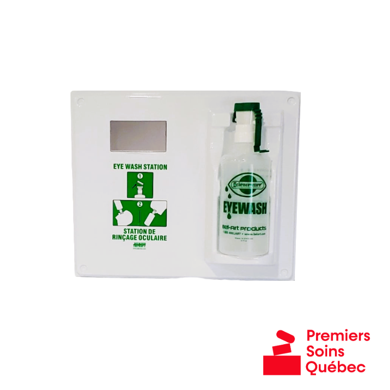 Station de rinçage oculaire simple avec bouteille vide